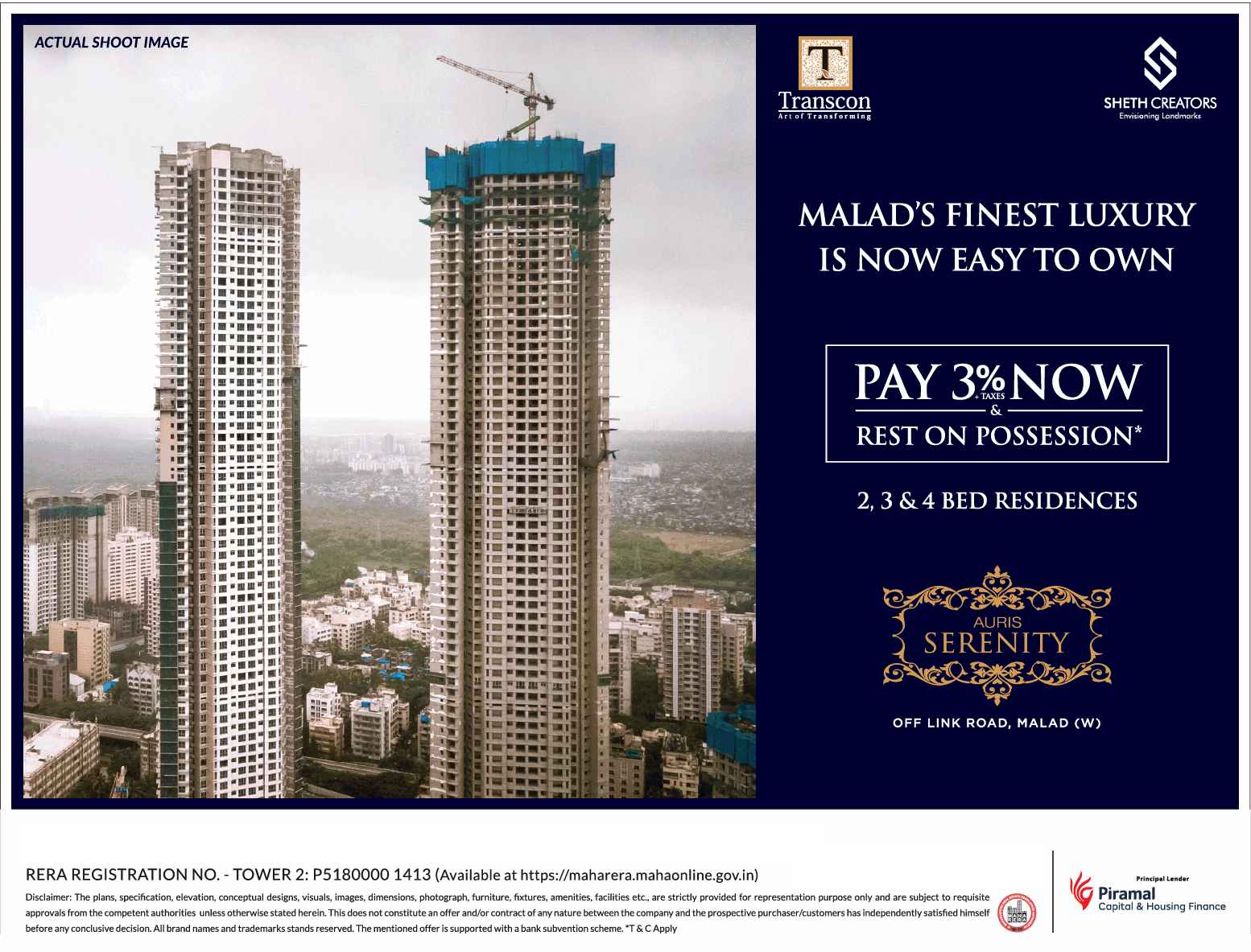Pay 3% now and rest on possession at Sheth Auris Serenity in Mumbai